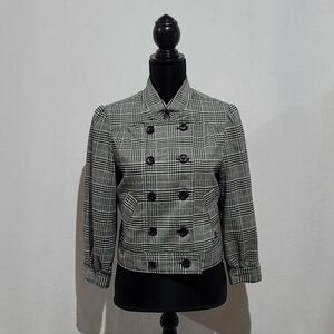 Guess blazer jacket gingham check military style black white neutral cropped